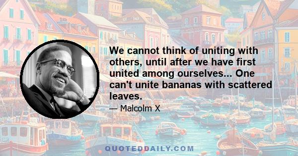 We cannot think of uniting with others, until after we have first united among ourselves... One can't unite bananas with scattered leaves.