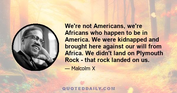 We're not Americans, we're Africans who happen to be in America. We were kidnapped and brought here against our will from Africa. We didn't land on Plymouth Rock - that rock landed on us.