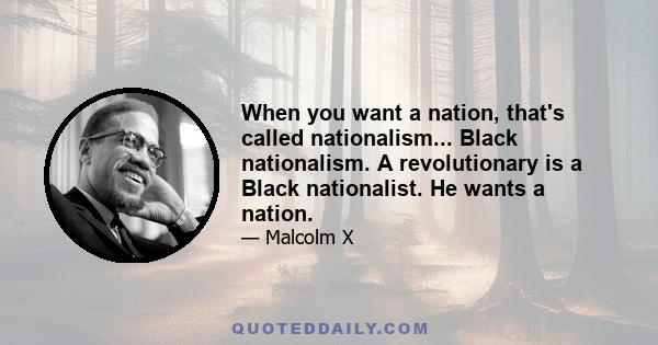 When you want a nation, that's called nationalism... Black nationalism. A revolutionary is a Black nationalist. He wants a nation.