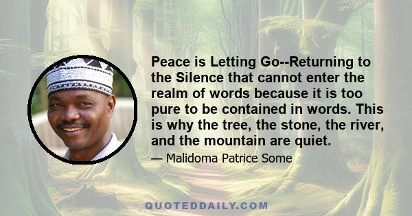 Peace is Letting Go--Returning to the Silence that cannot enter the realm of words because it is too pure to be contained in words. This is why the tree, the stone, the river, and the mountain are quiet.