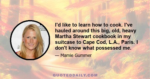 I'd like to learn how to cook. I've hauled around this big, old, heavy Martha Stewart cookbook in my suitcase to Cape Cod, L.A., Paris. I don't know what possessed me.