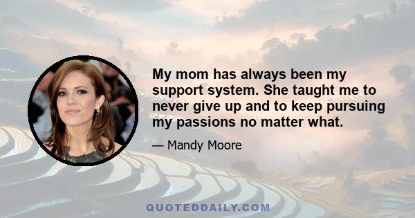 My mom has always been my support system. She taught me to never give up and to keep pursuing my passions no matter what.