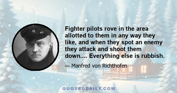 Fighter pilots rove in the area allotted to them in any way they like, and when they spot an enemy they attack and shoot them down.... Everything else is rubbish.