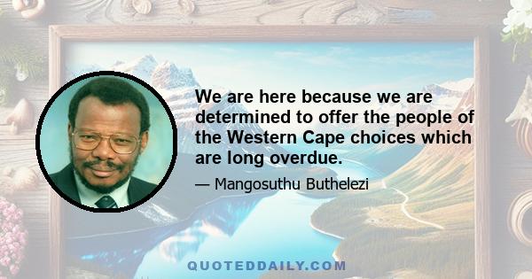 We are here because we are determined to offer the people of the Western Cape choices which are long overdue.