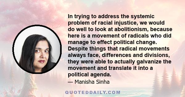 In trying to address the systemic problem of racial injustice, we would do well to look at abolitionism, because here is a movement of radicals who did manage to effect political change. Despite things that radical