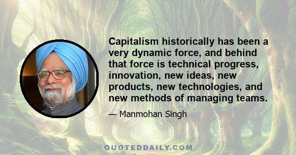 Capitalism historically has been a very dynamic force, and behind that force is technical progress, innovation, new ideas, new products, new technologies, and new methods of managing teams.