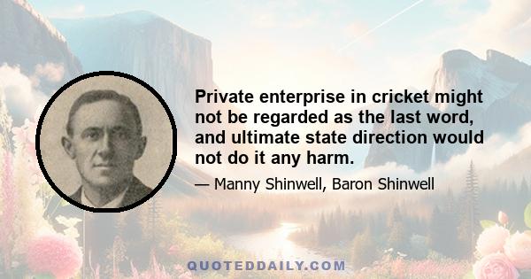 Private enterprise in cricket might not be regarded as the last word, and ultimate state direction would not do it any harm.