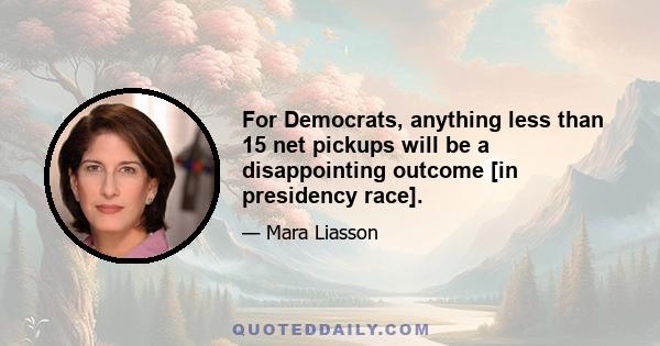 For Democrats, anything less than 15 net pickups will be a disappointing outcome [in presidency race].