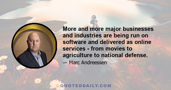 More and more major businesses and industries are being run on software and delivered as online services - from movies to agriculture to national defense.