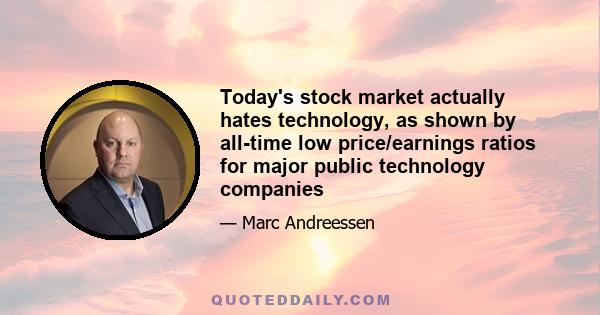 Today's stock market actually hates technology, as shown by all-time low price/earnings ratios for major public technology companies