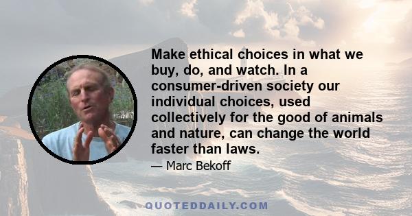 Make ethical choices in what we buy, do, and watch. In a consumer-driven society our individual choices, used collectively for the good of animals and nature, can change the world faster than laws.