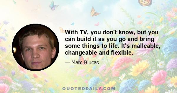 With TV, you don't know, but you can build it as you go and bring some things to life. It's malleable, changeable and flexible.