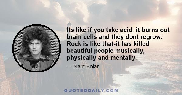 Its like if you take acid, it burns out brain cells and they dont regrow. Rock is like that-it has killed beautiful people musically, physically and mentally.