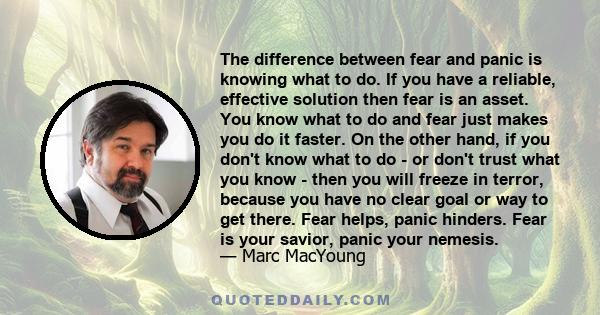 The difference between fear and panic is knowing what to do. If you have a reliable, effective solution then fear is an asset. You know what to do and fear just makes you do it faster. On the other hand, if you don't