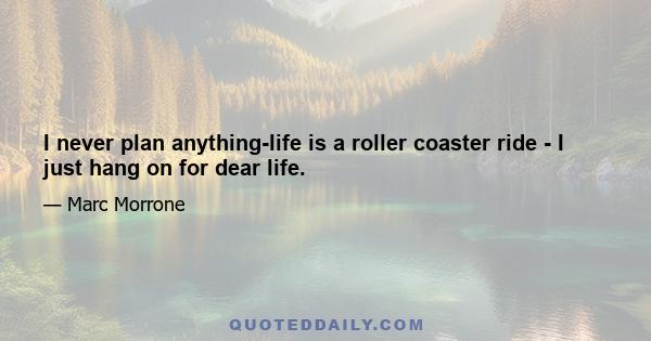 I never plan anything-life is a roller coaster ride - I just hang on for dear life.