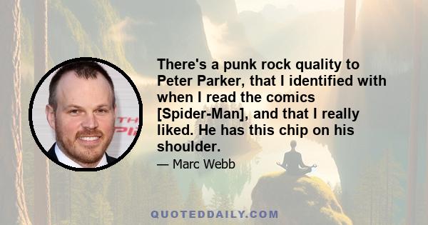 There's a punk rock quality to Peter Parker, that I identified with when I read the comics [Spider-Man], and that I really liked. He has this chip on his shoulder.