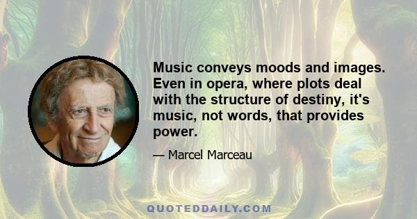 Music conveys moods and images. Even in opera, where plots deal with the structure of destiny, it's music, not words, that provides power.