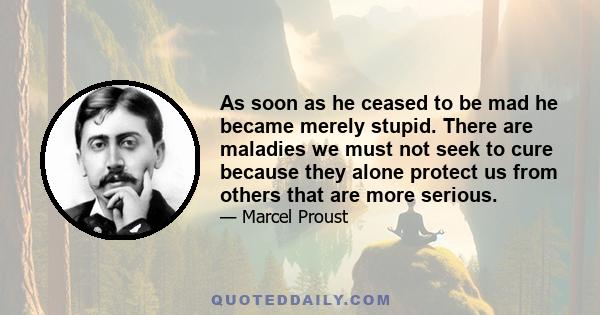 As soon as he ceased to be mad he became merely stupid. There are maladies we must not seek to cure because they alone protect us from others that are more serious.