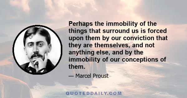 Perhaps the immobility of the things that surround us is forced upon them by our conviction that they are themselves, and not anything else, and by the immobility of our conceptions of them.