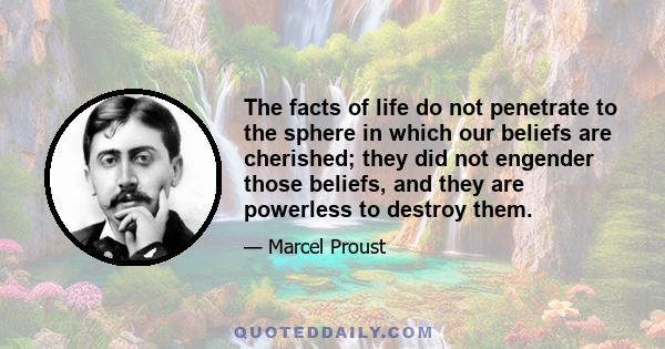 The facts of life do not penetrate to the sphere in which our beliefs are cherished; they did not engender those beliefs, and they are powerless to destroy them.