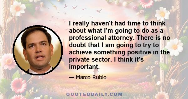 I really haven't had time to think about what I'm going to do as a professional attorney. There is no doubt that I am going to try to achieve something positive in the private sector. I think it's important.