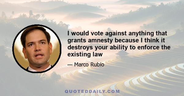 I would vote against anything that grants amnesty because I think it destroys your ability to enforce the existing law