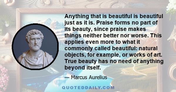 Anything that is beautiful is beautiful just as it is. Praise forms no part of its beauty, since praise makes things neither better nor worse. This applies even more to what it commonly called beautiful: natural