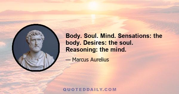 Body. Soul. Mind. Sensations: the body. Desires: the soul. Reasoning: the mind.