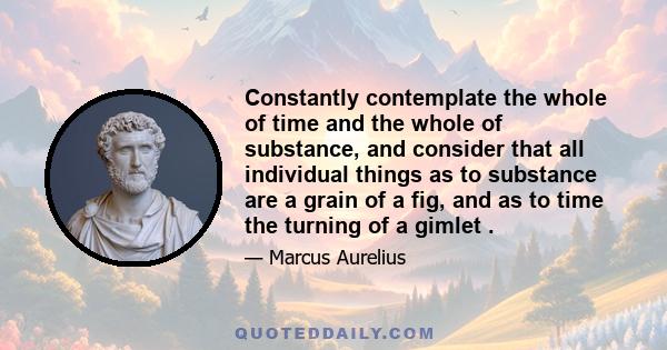 Constantly contemplate the whole of time and the whole of substance, and consider that all individual things as to substance are a grain of a fig, and as to time the turning of a gimlet .