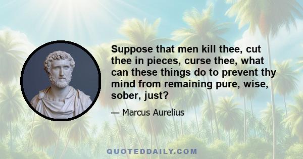 Suppose that men kill thee, cut thee in pieces, curse thee, what can these things do to prevent thy mind from remaining pure, wise, sober, just?