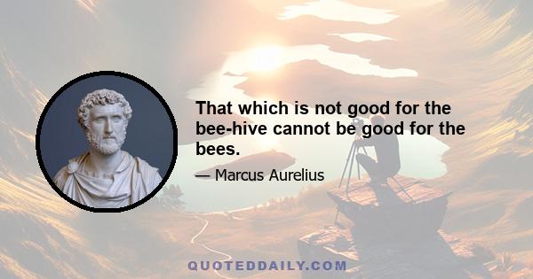 That which is not good for the bee-hive cannot be good for the bees.