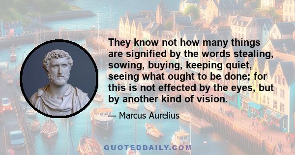 They know not how many things are signified by the words stealing, sowing, buying, keeping quiet, seeing what ought to be done; for this is not effected by the eyes, but by another kind of vision.