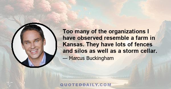 Too many of the organizations I have observed resemble a farm in Kansas. They have lots of fences and silos as well as a storm cellar.