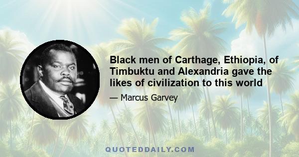 Black men of Carthage, Ethiopia, of Timbuktu and Alexandria gave the likes of civilization to this world