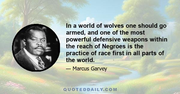 In a world of wolves one should go armed, and one of the most powerful defensive weapons within the reach of Negroes is the practice of race first in all parts of the world.