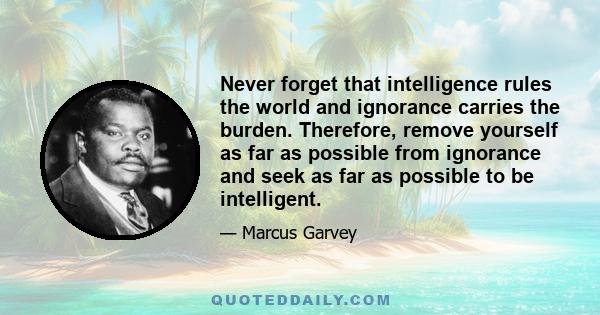 Never forget that intelligence rules the world and ignorance carries the burden. Therefore, remove yourself as far as possible from ignorance and seek as far as possible to be intelligent.