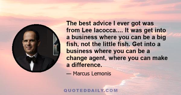 The best advice I ever got was from Lee Iacocca.... It was get into a business where you can be a big fish, not the little fish. Get into a business where you can be a change agent, where you can make a difference.