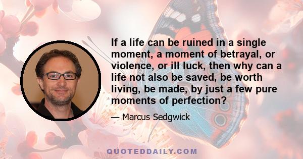 If a life can be ruined in a single moment, a moment of betrayal, or violence, or ill luck, then why can a life not also be saved, be worth living, be made, by just a few pure moments of perfection?