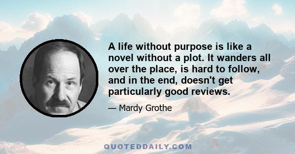 A life without purpose is like a novel without a plot. It wanders all over the place, is hard to follow, and in the end, doesn't get particularly good reviews.