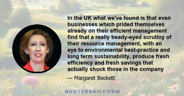 In the UK what we've found is that even businesses which prided themselves already on their efficient management find that a really beady-eyed scrutiny of their resource management, with an eye to environmental