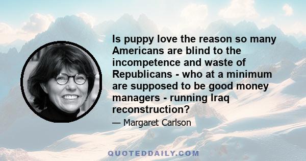 Is puppy love the reason so many Americans are blind to the incompetence and waste of Republicans - who at a minimum are supposed to be good money managers - running Iraq reconstruction?