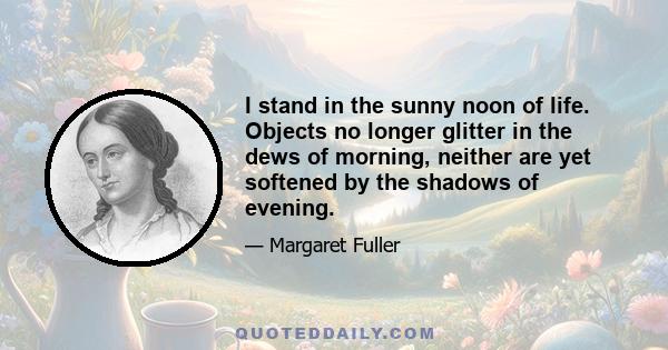 I stand in the sunny noon of life. Objects no longer glitter in the dews of morning, neither are yet softened by the shadows of evening.