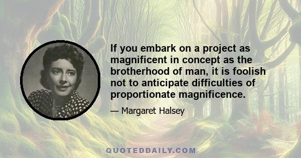 If you embark on a project as magnificent in concept as the brotherhood of man, it is foolish not to anticipate difficulties of proportionate magnificence.