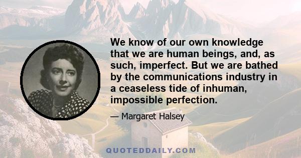 We know of our own knowledge that we are human beings, and, as such, imperfect. But we are bathed by the communications industry in a ceaseless tide of inhuman, impossible perfection.