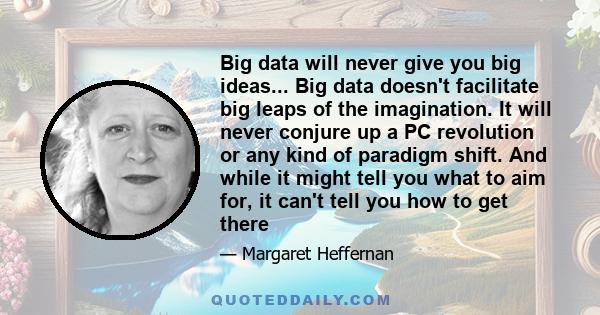 Big data will never give you big ideas... Big data doesn't facilitate big leaps of the imagination. It will never conjure up a PC revolution or any kind of paradigm shift. And while it might tell you what to aim for, it 