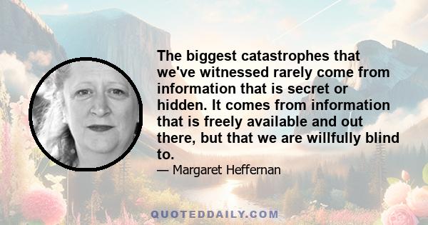 The biggest catastrophes that we've witnessed rarely come from information that is secret or hidden. It comes from information that is freely available and out there, but that we are willfully blind to.