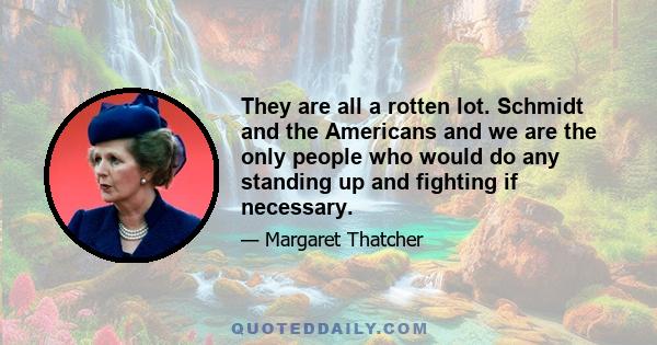 They are all a rotten lot. Schmidt and the Americans and we are the only people who would do any standing up and fighting if necessary.