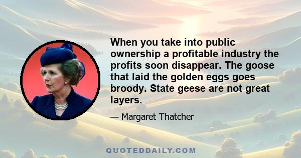 When you take into public ownership a profitable industry the profits soon disappear. The goose that laid the golden eggs goes broody. State geese are not great layers.