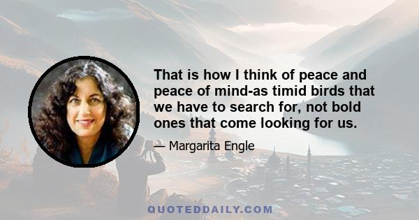 That is how I think of peace and peace of mind-as timid birds that we have to search for, not bold ones that come looking for us.