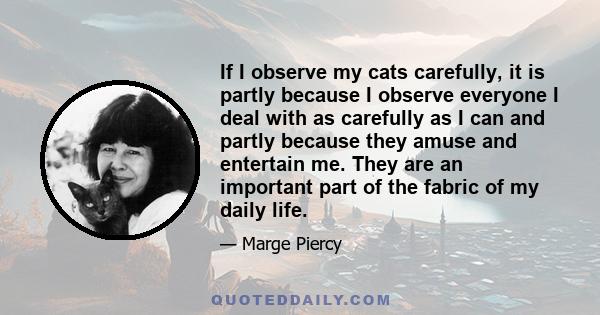 If I observe my cats carefully, it is partly because I observe everyone I deal with as carefully as I can and partly because they amuse and entertain me. They are an important part of the fabric of my daily life.